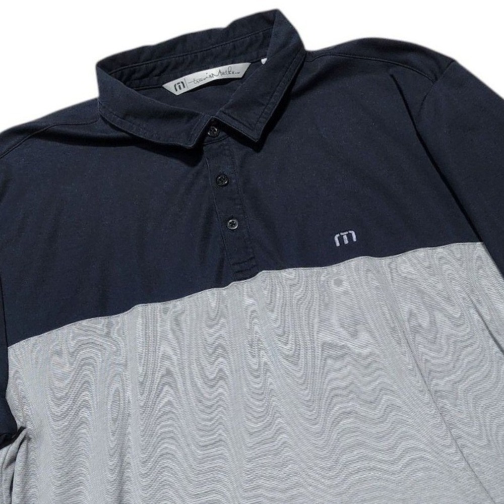 TravisMathew‎ Polo Shirt Mens XL Navy Blue Grey Colorblock Pima Cotton Blend